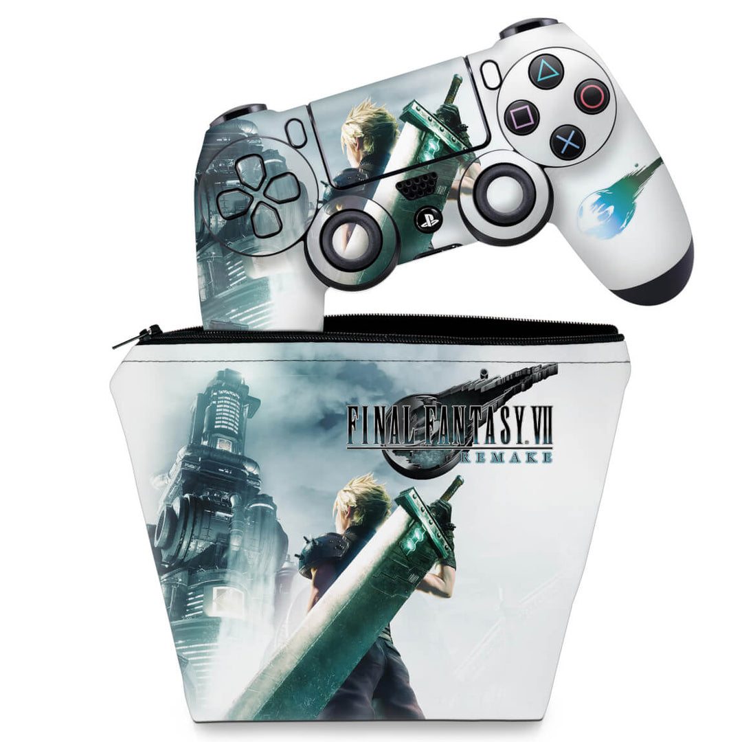 KIT Capa Case e Skin Anti-Rage PS4 Controle - Final Fantasy 7 Remake - Pop Arte Skins