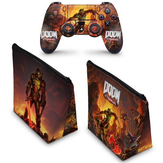 KIT Capa Case e Skin Anti-Rage PS4 Controle - Doom Eternal