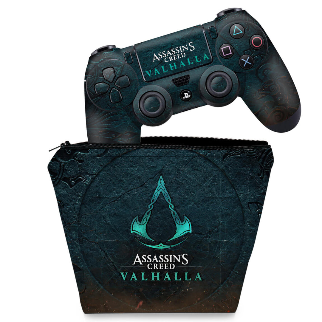 KIT Capa Case e Skin Anti-Rage PS4 Controle - Assassin's Creed Valhalla - Pop Arte Skins