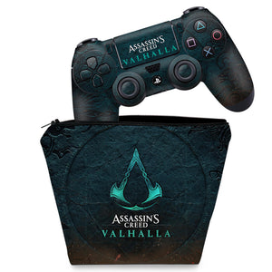 KIT Capa Case e Skin Anti-Rage PS4 Controle - Assassin's Creed Valhalla - Pop Arte Skins