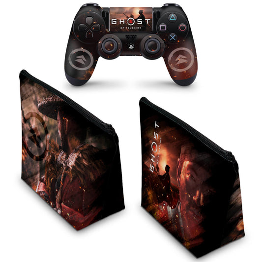 KIT Capa Case e Skin Anti-Rage PS4 Controle - Ghost Of Tsushima