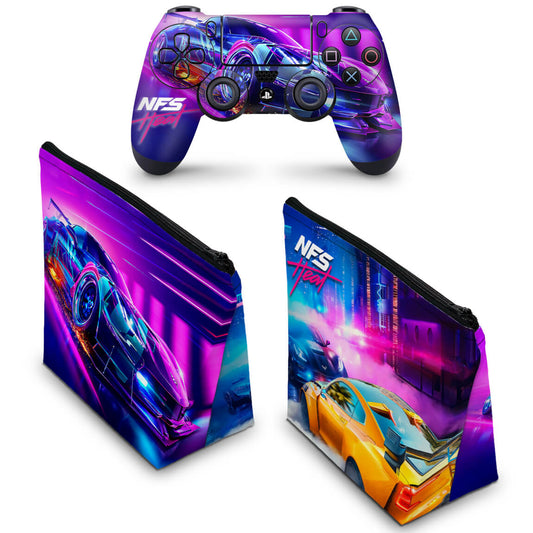 KIT Capa Case e Skin Anti-Rage PS4 Controle - Need For Speed Heat