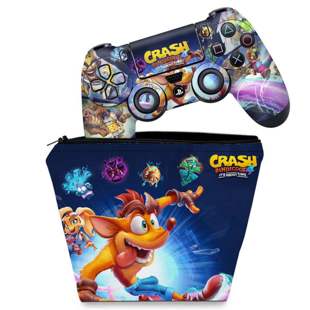 KIT Capa Case e Skin Anti-Rage PS4 Controle - Crash Bandicoot 4 - Pop Arte Skins