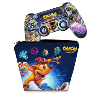 KIT Capa Case e Skin Anti-Rage PS4 Controle - Crash Bandicoot 4 - Pop Arte Skins