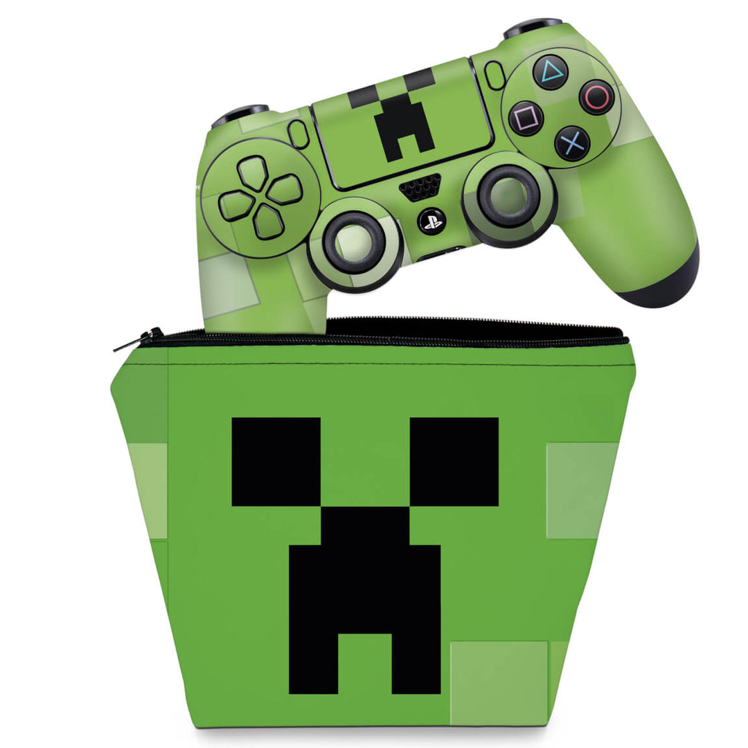 KIT Capa Case e Skin Anti-Rage PS4 Controle - Creeper Minecraft - Pop Arte Skins