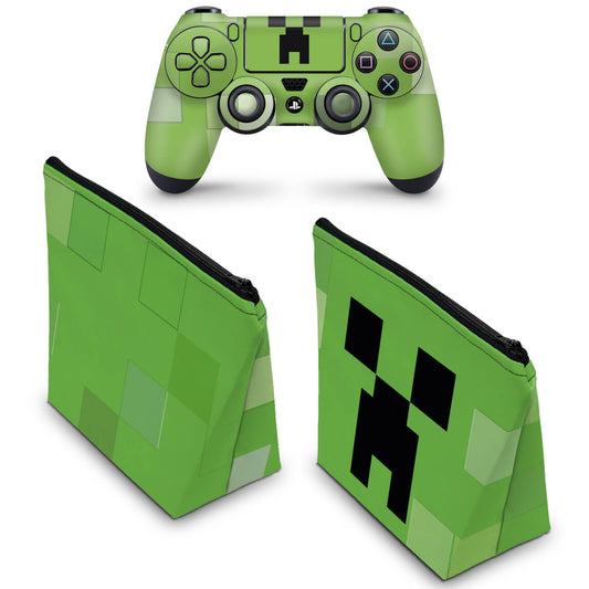 KIT Capa Case e Skin Anti-Rage PS4 Controle - Creeper Minecraft