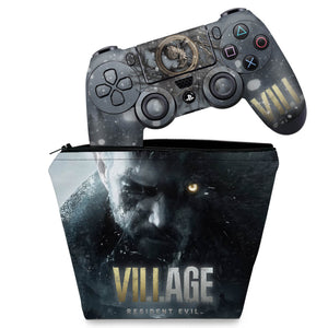 KIT Capa Case e Skin Anti-Rage PS4 Controle - Resident Evil Village - Pop Arte Skins