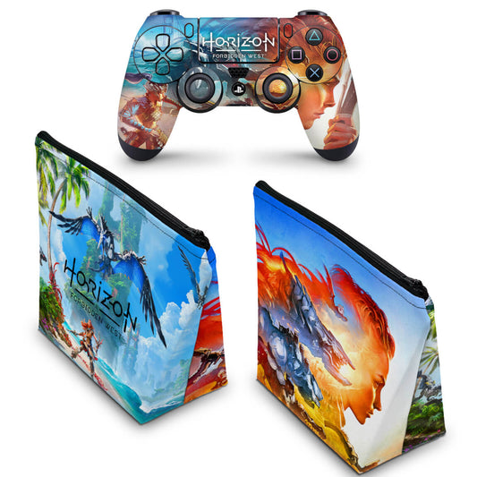 KIT Capa Case e Skin Anti-Rage PS4 Controle - Horizon Forbidden West