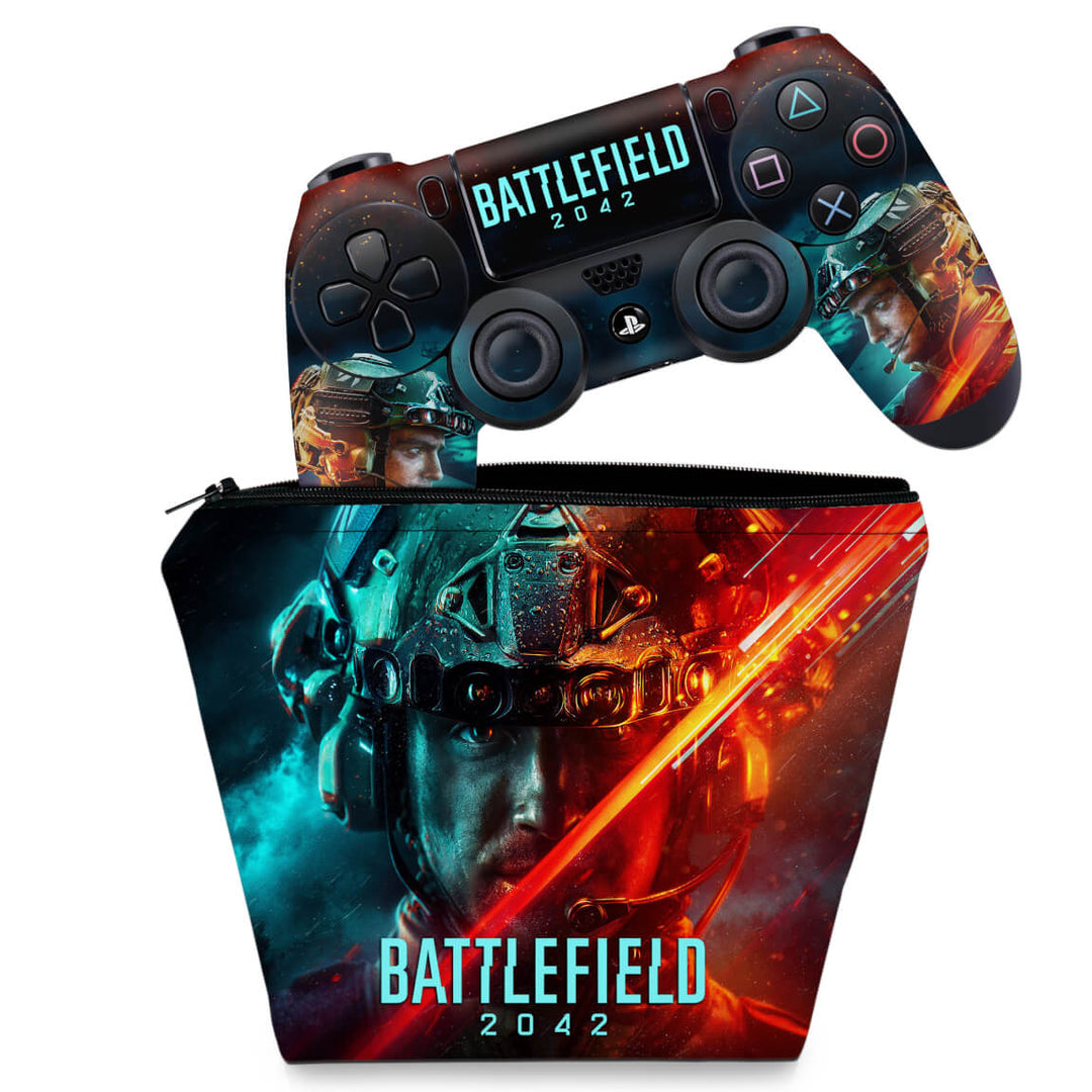 KIT Capa Case e Skin Anti-Rage PS4 Controle - Battlefield 2042 - Pop Arte Skins