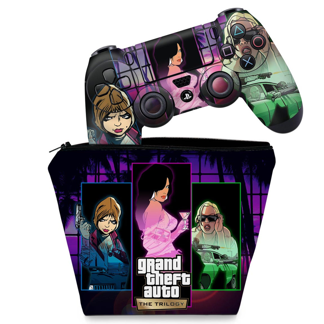 KIT Capa Case e Skin Anti-Rage PS4 Controle - GTA The Trilogy - Pop Arte Skins
