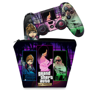 KIT Capa Case e Skin Anti-Rage PS4 Controle - GTA The Trilogy - Pop Arte Skins