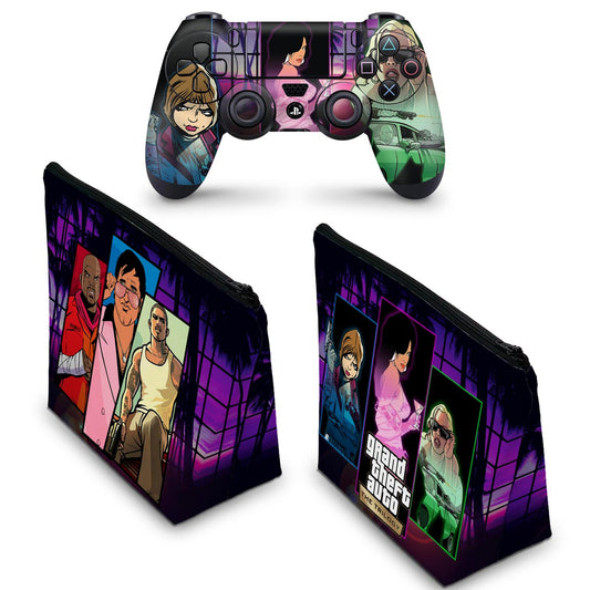 KIT Capa Case e Skin Anti-Rage PS4 Controle - GTA The Trilogy
