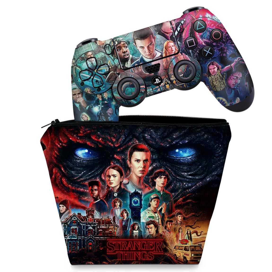 KIT Capa Case e Skin Anti-Rage PS4 Controle - Stranger Things