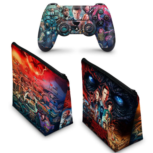 KIT Capa Case e Skin Anti-Rage PS4 Controle - Stranger Things