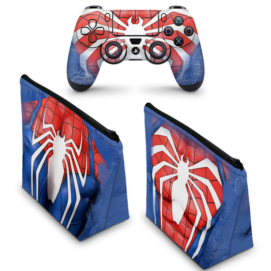 KIT Capa Case e Skin Anti-Rage PS4 Controle - Spider-Man Homem Aranha 2