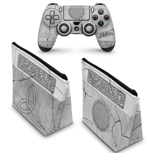 KIT Capa Case e Skin Anti-Rage PS4 Controle - Mjolnir Thor Amor e Trovão