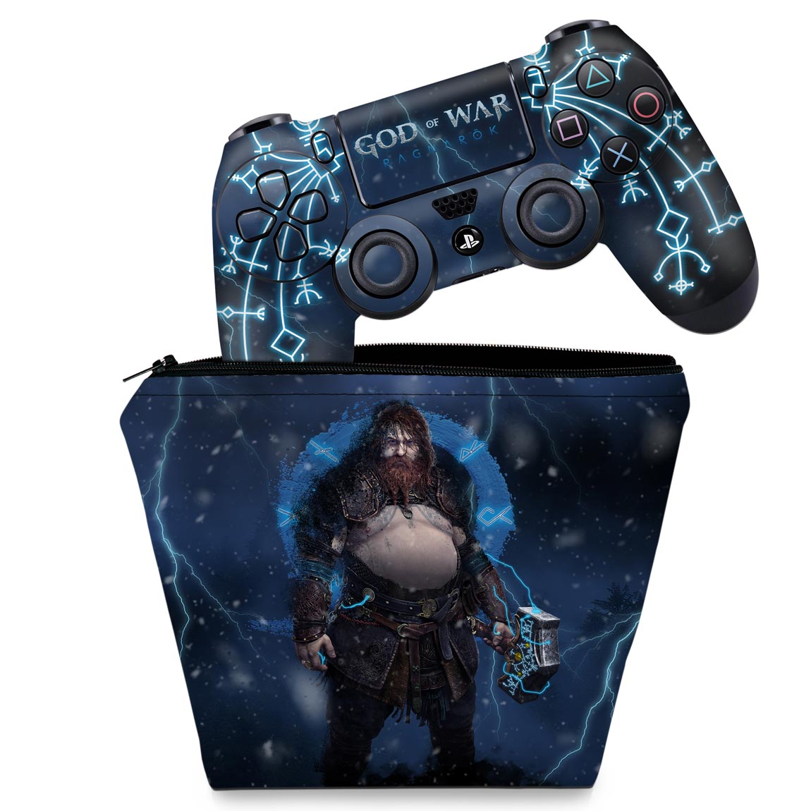 KIT Capa Case e Skin Anti-Rage PS4 Controle - God of War Ragnarok B