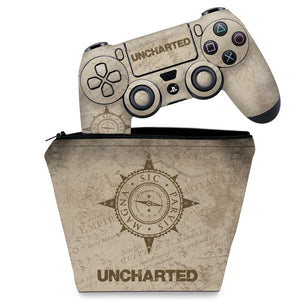 KIT Capa Case e Skin Anti-Rage PS4 Controle - Uncharted - Pop Arte Skins