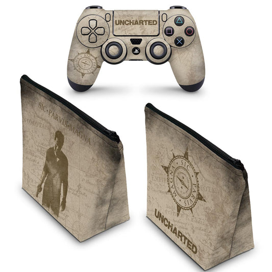 KIT Capa Case e Skin Anti-Rage PS4 Controle - Uncharted