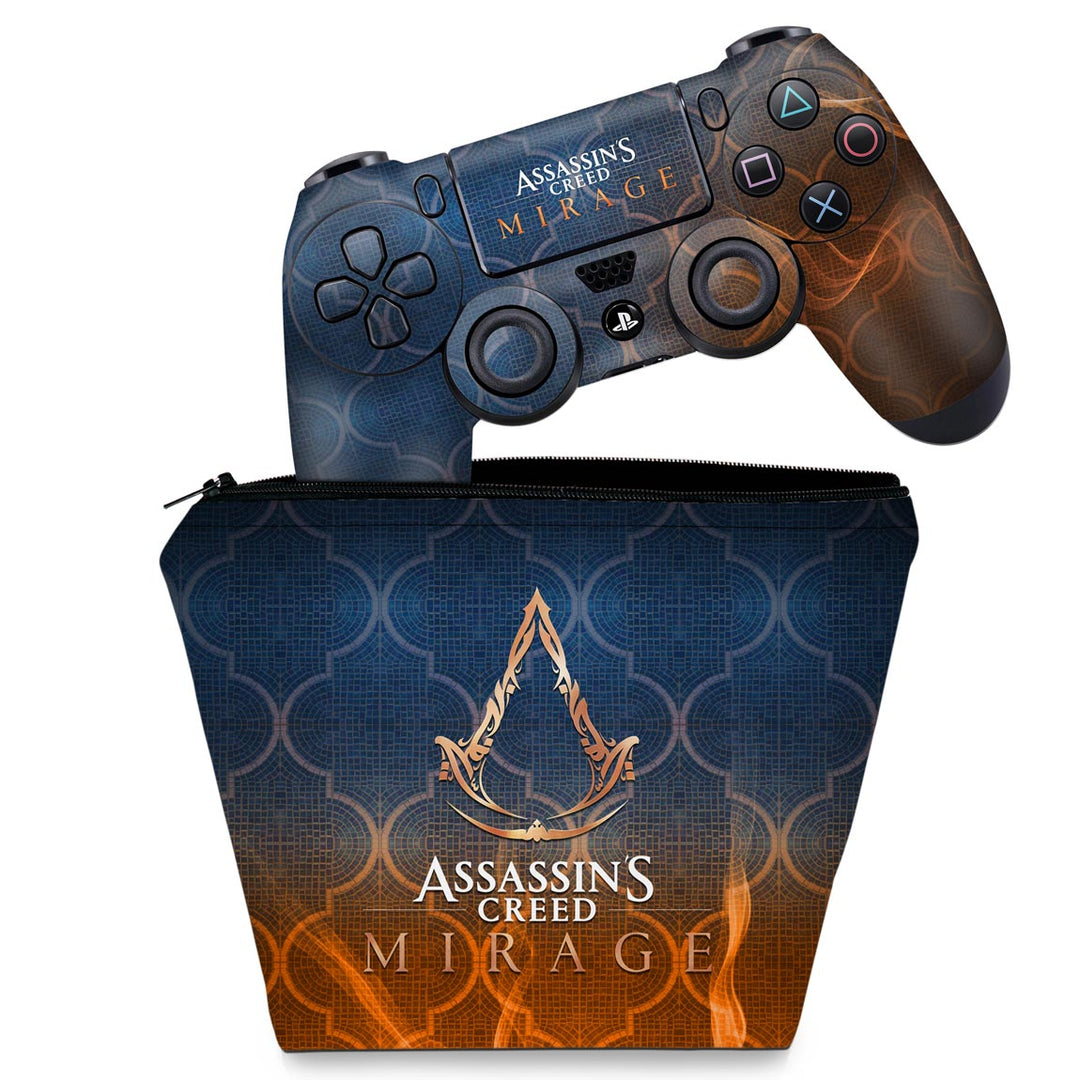 KIT Capa Case e Skin Anti-Rage PS4 Controle - Assassin's Creed Mirage - Pop Arte Skins