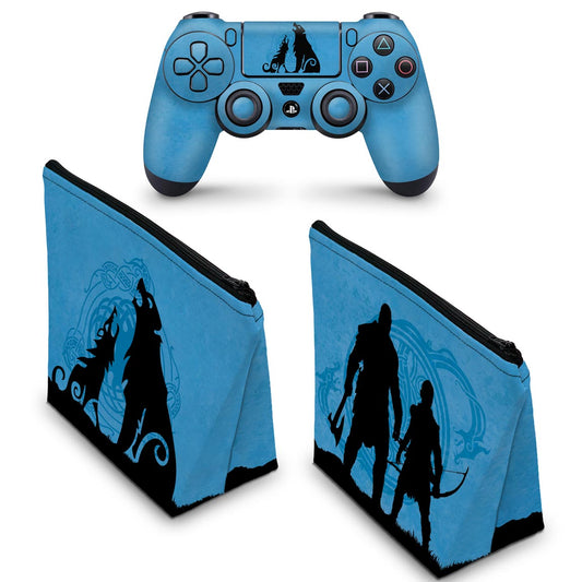 KIT Capa Case e Skin Anti-Rage PS4 Controle - God of War Ragnarok Edition