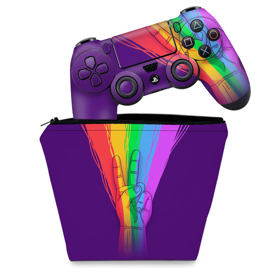 KIT Capa Case e Skin Anti-Rage PS4 Controle - Rainbow Colors Colorido