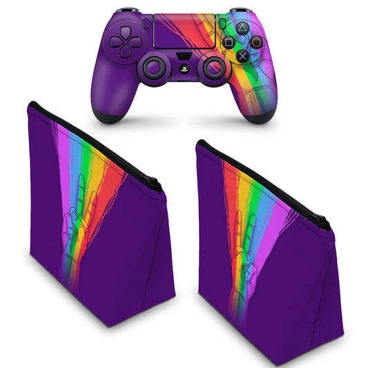 KIT Capa Case e Skin Anti-Rage PS4 Controle - Rainbow Colors Colorido