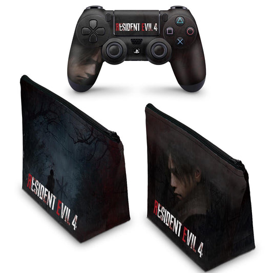 KIT Capa Case e Skin Anti-Rage PS4 Controle - Resident Evil 4 Remake