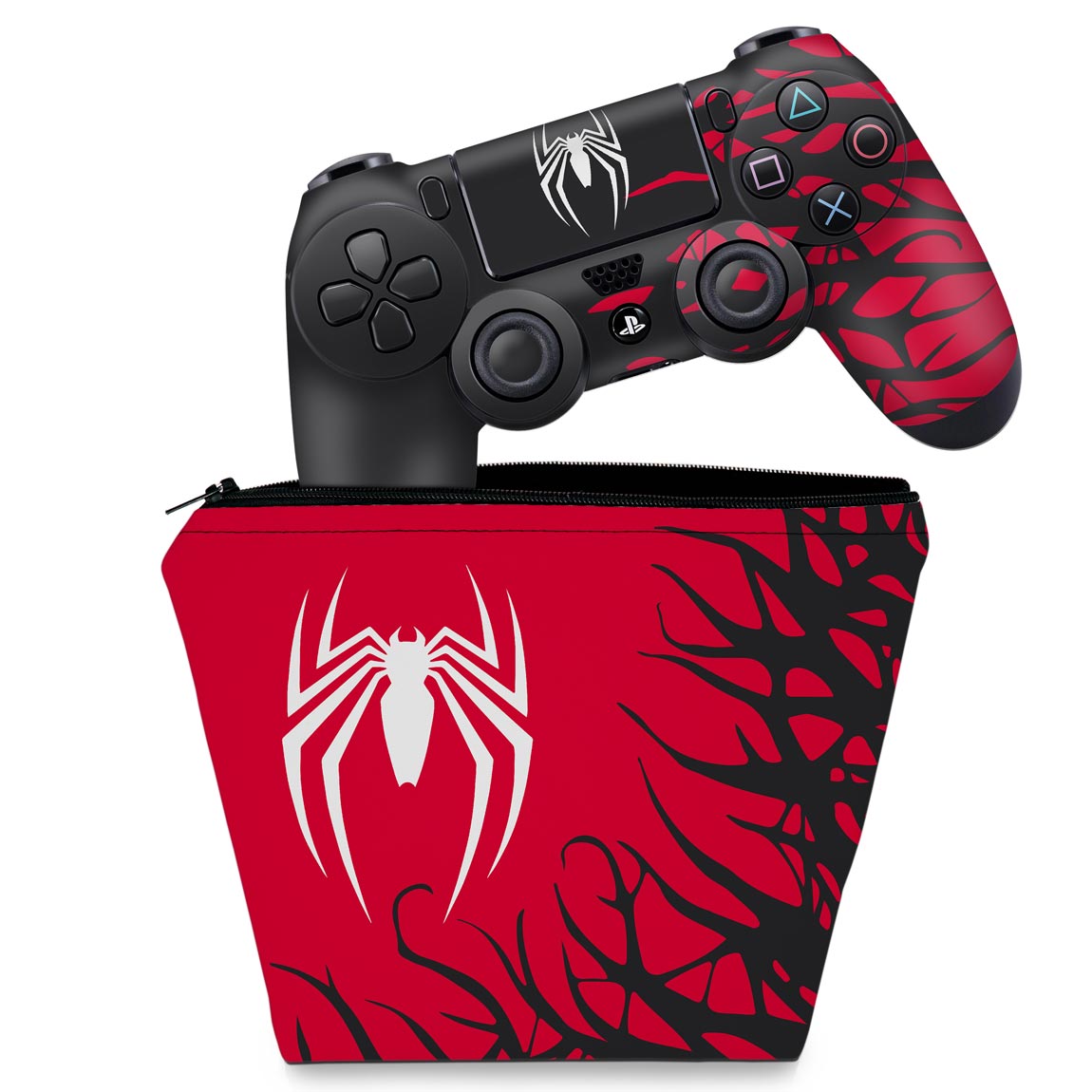 KIT Capa Case e Skin Anti-Rage PS4 Controle - Spider-Man Homem Aranha 2 Edition