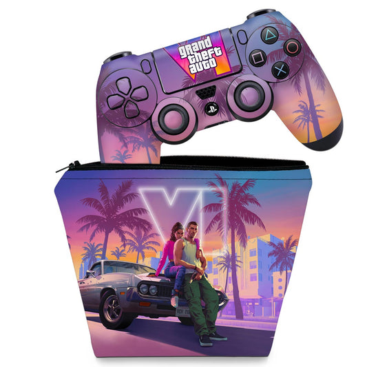 KIT Capa Case e Skin Anti-Rage PS4 Controle - GTA 6 VI
