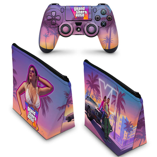 KIT Capa Case e Skin Anti-Rage PS4 Controle - GTA 6 VI
