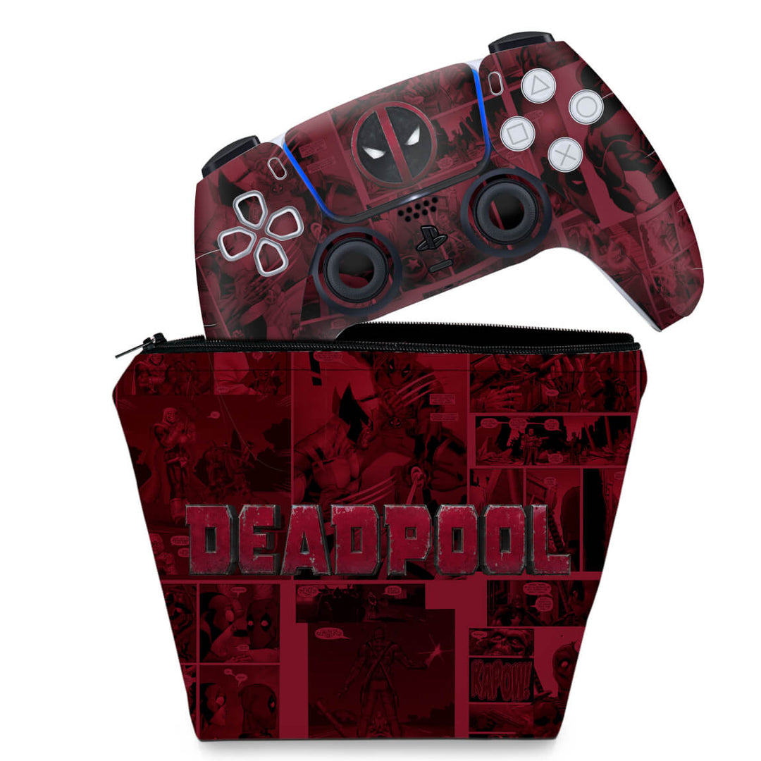 KIT Capa Case e Skin Anti-Rage PS5 Controle - Deadpool Comics - Pop Arte Skins
