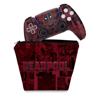 KIT Capa Case e Skin Anti-Rage PS5 Controle - Deadpool Comics - Pop Arte Skins