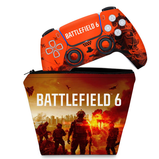KIT Capa Case e Skin Anti-Rage PS5 Controle - Battlefield 6