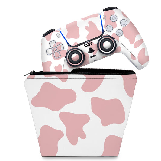 KIT Capa Case e Skin Anti-Rage PS5 Controle - Vaquinha Rosa