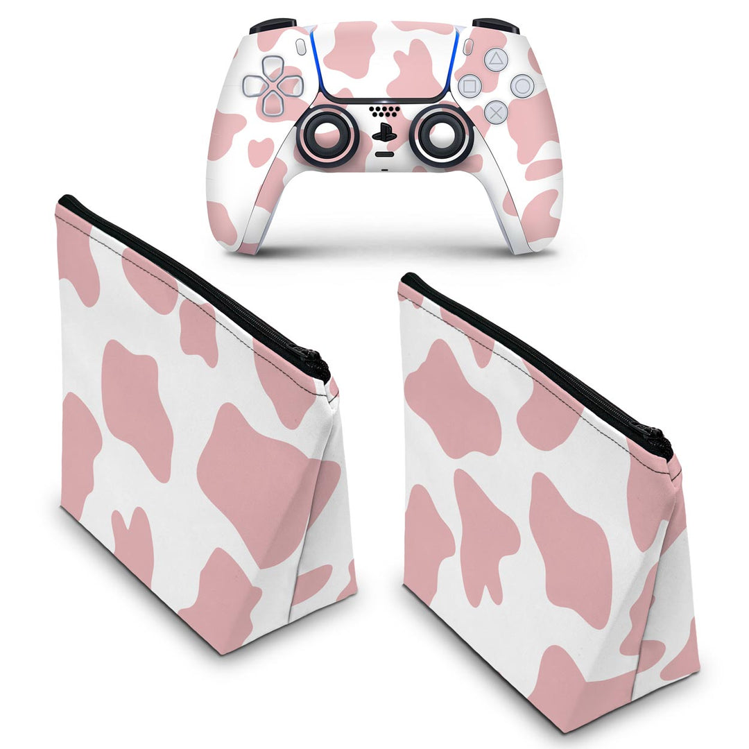 KIT Capa Case e Skin Anti-Rage PS5 Controle - Vaquinha Rosa - Pop Arte Skins