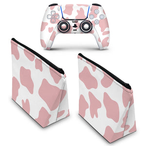 KIT Capa Case e Skin Anti-Rage PS5 Controle - Vaquinha Rosa - Pop Arte Skins
