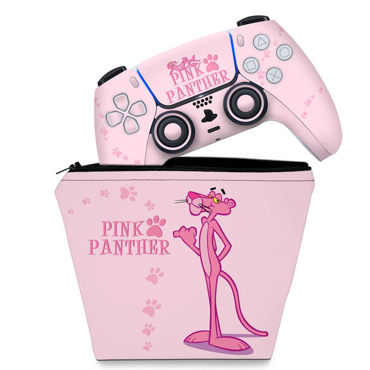 KIT Capa Case e Skin Anti-Rage PS5 Controle - Pantera Cor de Rosa