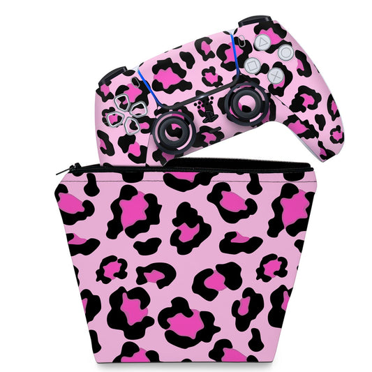 KIT Capa Case e Skin Anti-Rage PS5 Controle - Onça Rosa