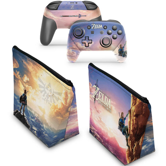 KIT Capa Case e Skin Nintendo Switch Pro Controle - Zelda Breath Of The Wild
