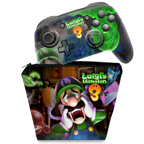 KIT Capa Case e Skin Nintendo Switch Pro Controle - Luigi's Mansion 3