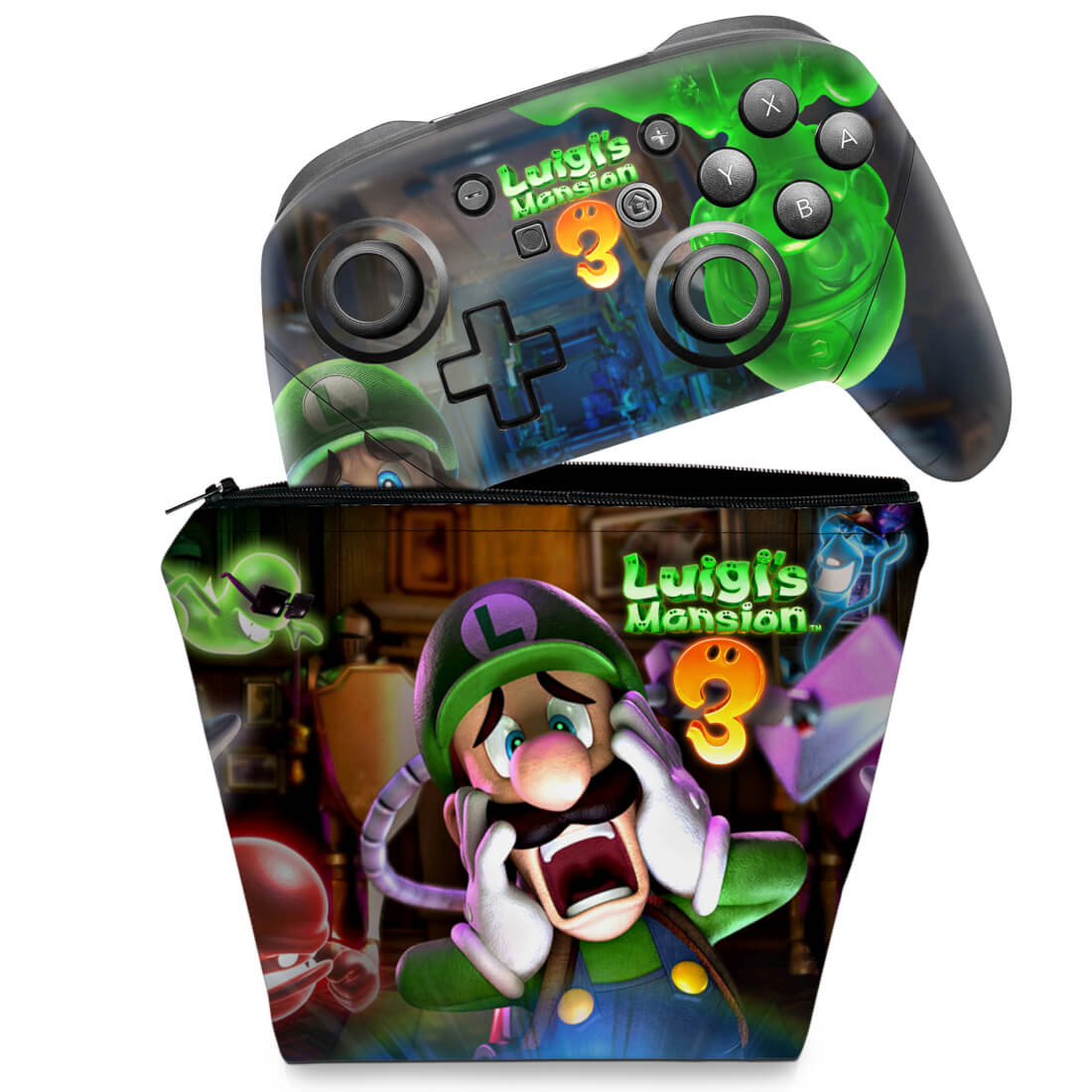 KIT Capa Case e Skin Nintendo Switch Pro Controle - Luigi's Mansion 3