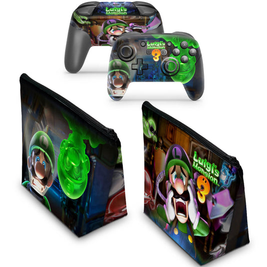 KIT Capa Case e Skin Nintendo Switch Pro Controle - Luigi's Mansion 3