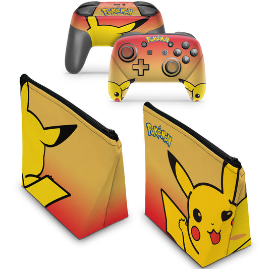 KIT Capa Case e Skin Nintendo Switch Pro Controle - Pokémon: Pikachu