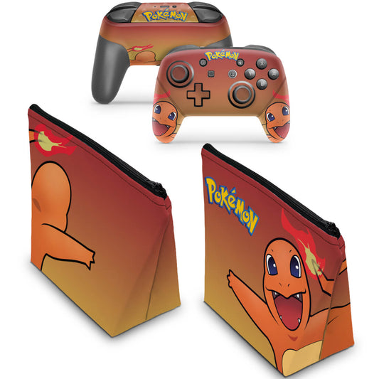 KIT Capa Case e Skin Nintendo Switch Pro Controle - Pokémon Charmander