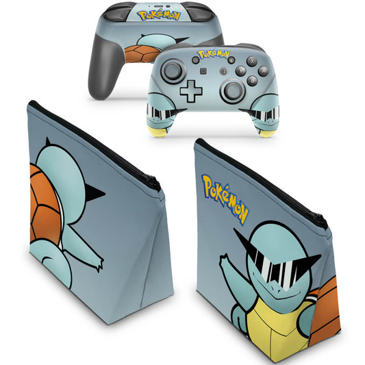 KIT Capa Case e Skin Nintendo Switch Pro Controle - Pokémon Squirtle