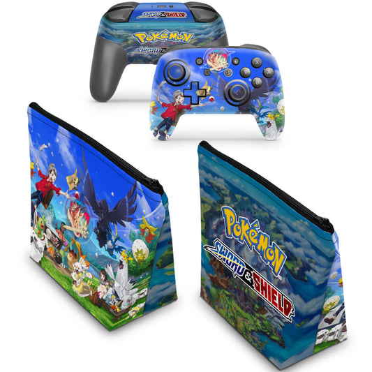KIT Capa Case e Skin Nintendo Switch Pro Controle - Pokémon Sword And Shield