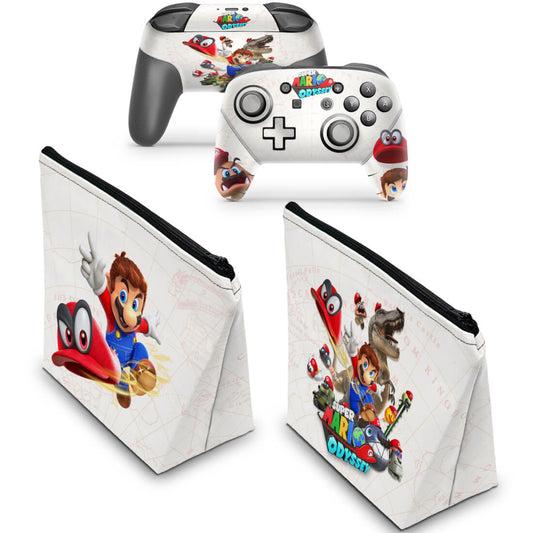KIT Capa Case e Skin Nintendo Switch Pro Controle - Super Mario Odyssey