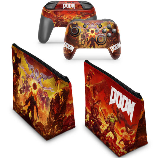 KIT Capa Case e Skin Nintendo Switch Pro Controle - Doom