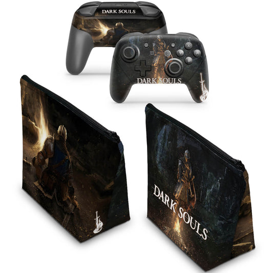 KIT Capa Case e Skin Nintendo Switch Pro Controle - Dark Souls Remastered